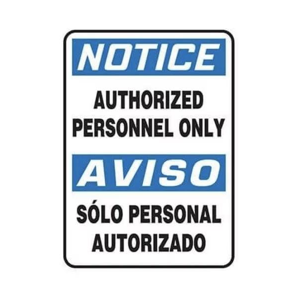 Accuform AUTHORIZED PERSONNEL ONLYSOLO PERSONAL AUTORIZADO, Aluminum, 20 in x 14 in, Hole Mounting SBMADC802VA - main